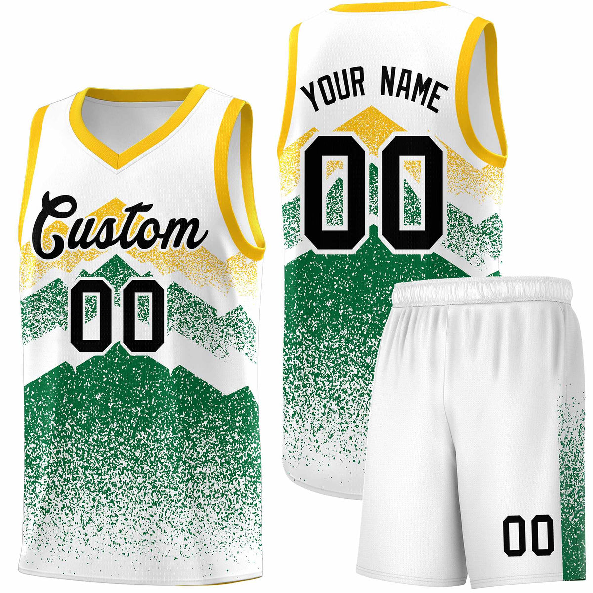 Personalized Youth Basketball Jerseys   White Kelly Green Gradient Mountain Design Uniforms