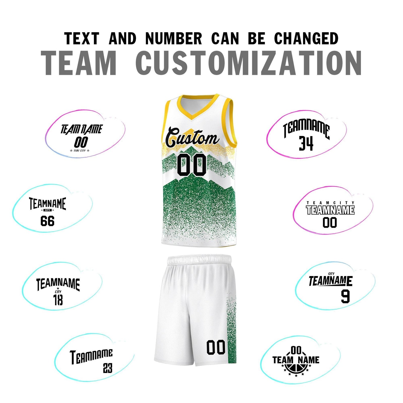 Personalized Youth Basketball Jerseys   White Kelly Green Gradient Mountain Design Uniforms