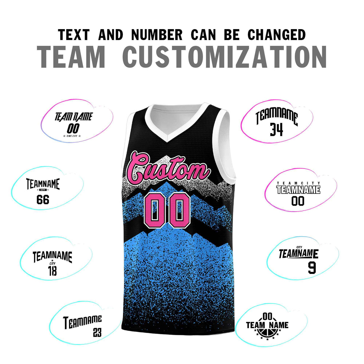 Personalized Youth Basketball Jerseys   Black Powder Blue Gradient Mountain Design Uniforms