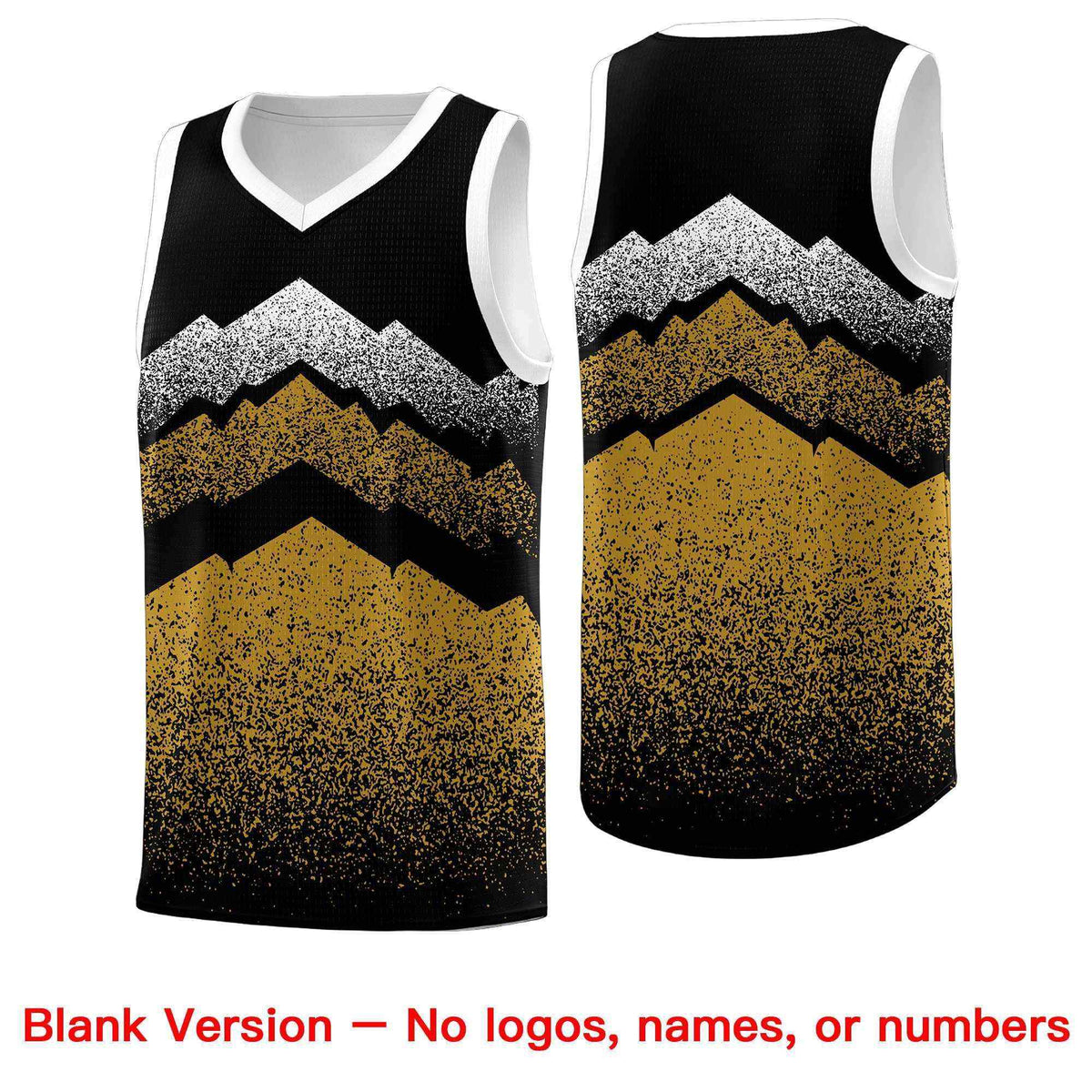 Custom Youth Basketball Jerseys Black Old Gold Gradient Mountain Design Uniforms