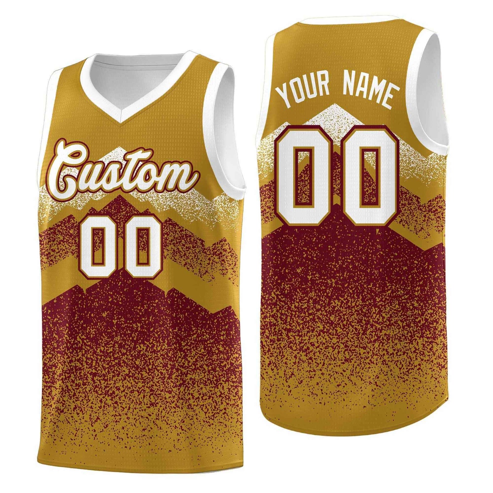 Custom Youth Basketball Jerseys Old Gold Crimson Gradient Mountain Design Uniforms