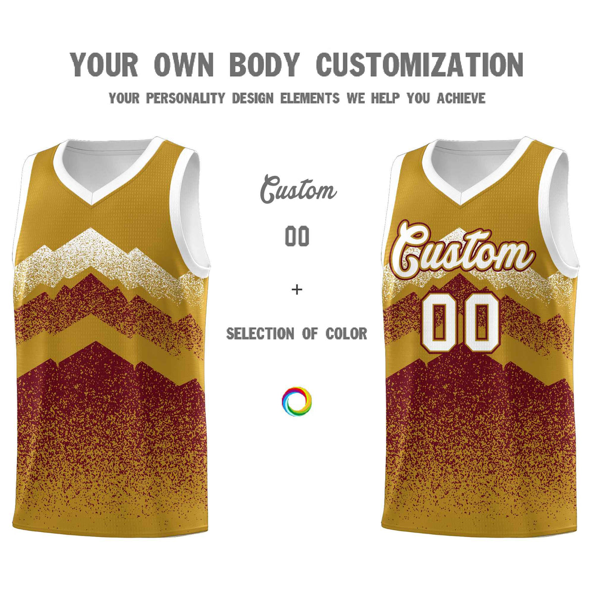 Custom Youth Basketball Jerseys Old Gold Crimson Gradient Mountain Design Uniforms