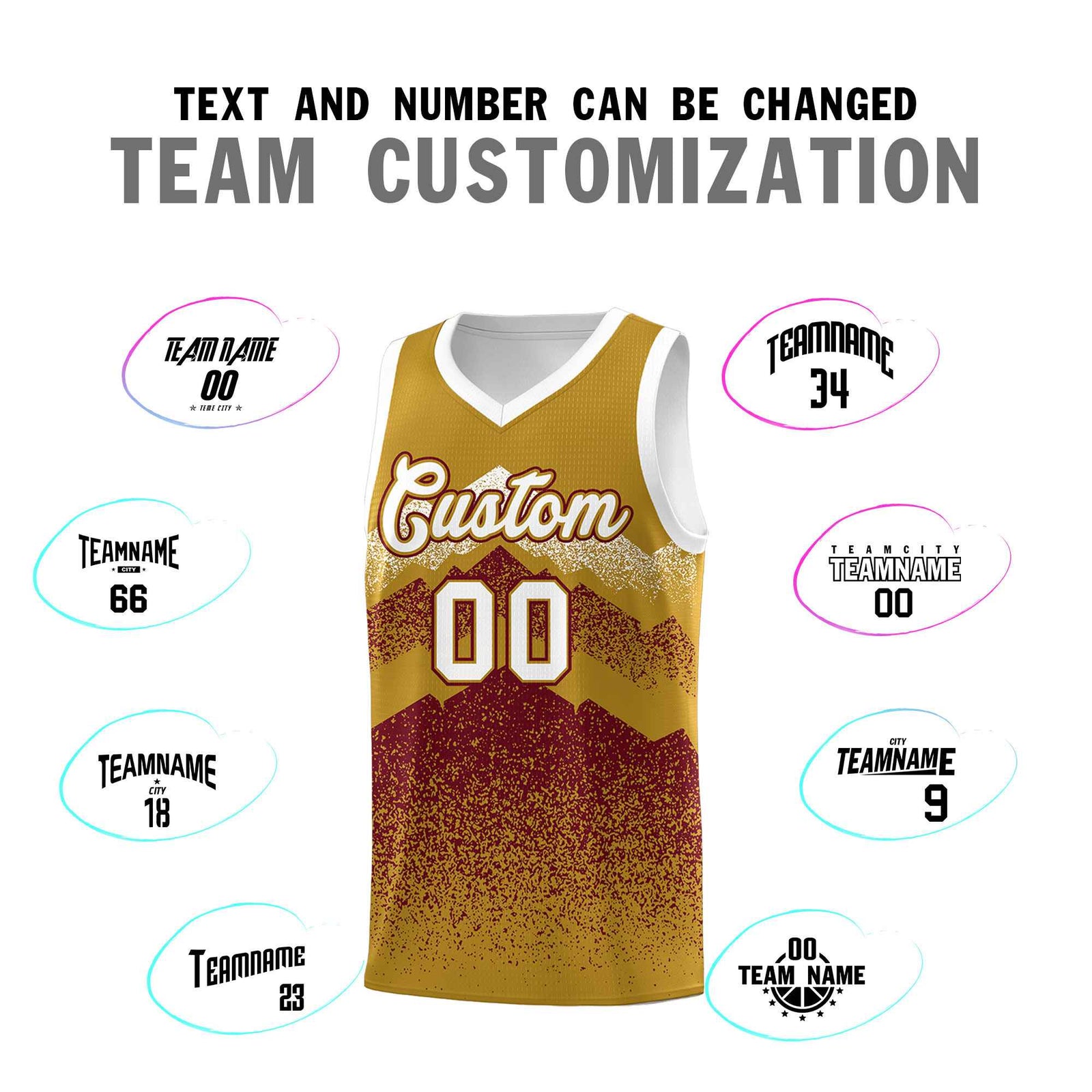 Custom Youth Basketball Jerseys Old Gold Crimson Gradient Mountain Design Uniforms