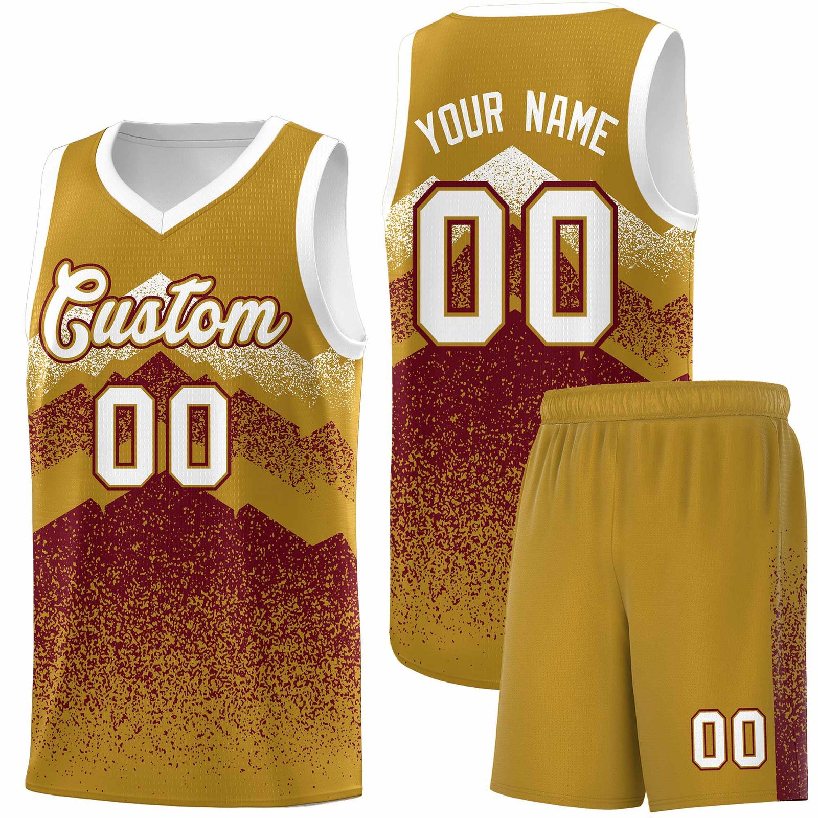 Custom Youth Basketball Jerseys Old Gold Crimson Gradient Mountain Design Uniforms