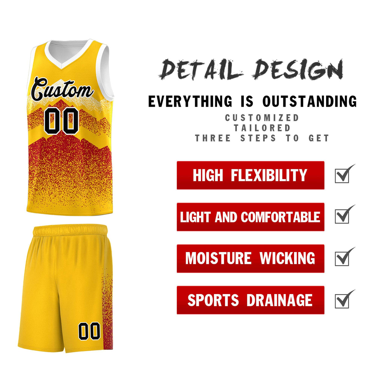 Personalized Youth Basketball Jerseys   Gold Red Gradient Mountain Design Uniforms