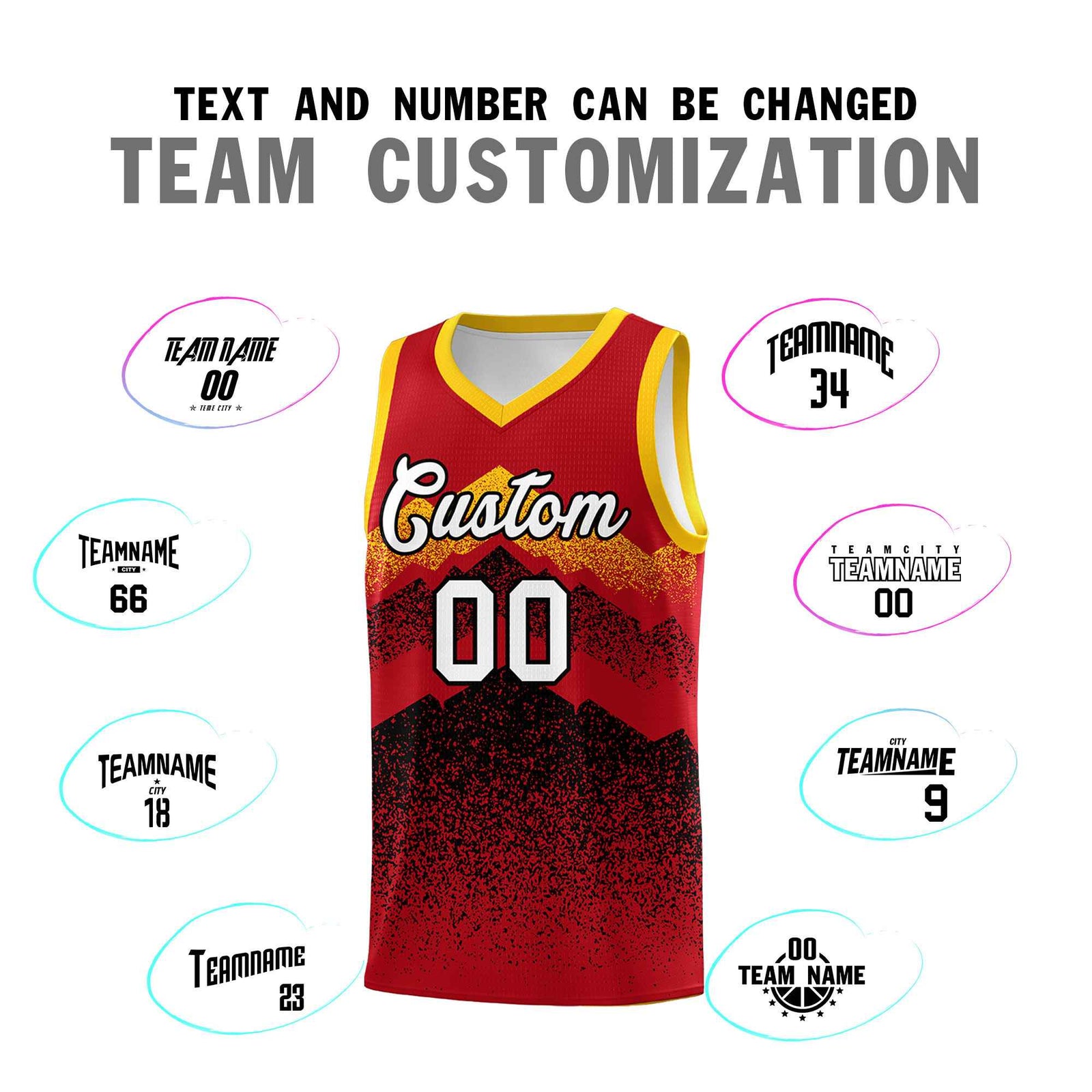 Custom Youth Basketball Jerseys Red Black Gradient Mountain Design Uniforms