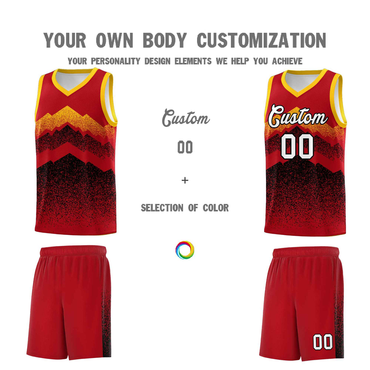 Custom Youth Basketball Jerseys Red Black Gradient Mountain Design Uniforms