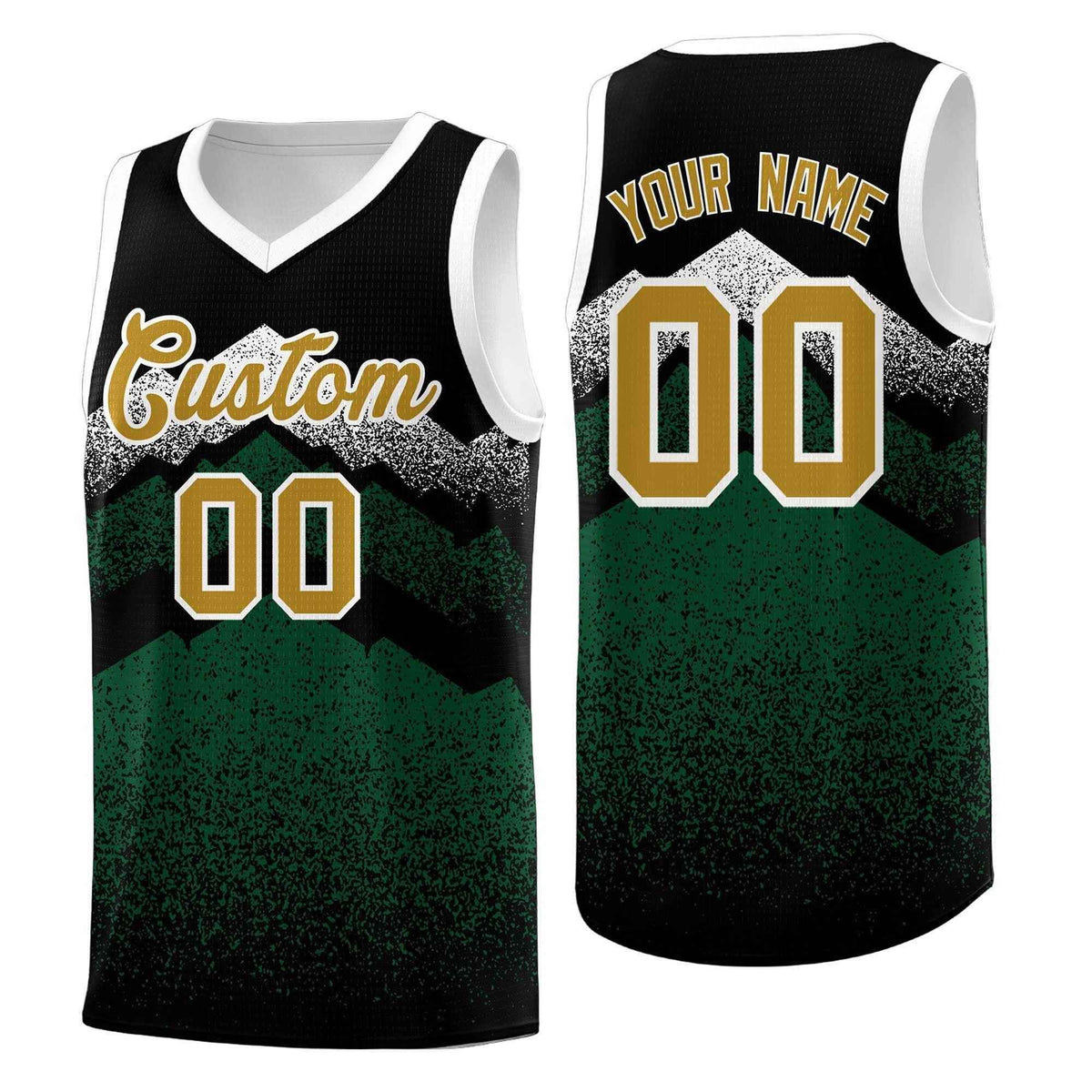 Personalized Youth Basketball Jerseys   Black Green Gradient Mountain Design Uniforms