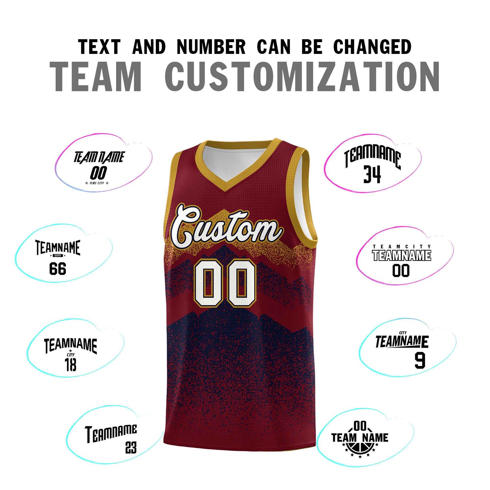 Custom Youth Basketball Jerseys Crimson Navy Gradient Mountain Design Uniforms