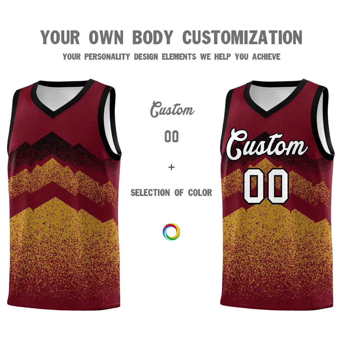 Personalized Youth Basketball Jerseys   Crimson Old Gold Gradient Mountain Design Uniforms