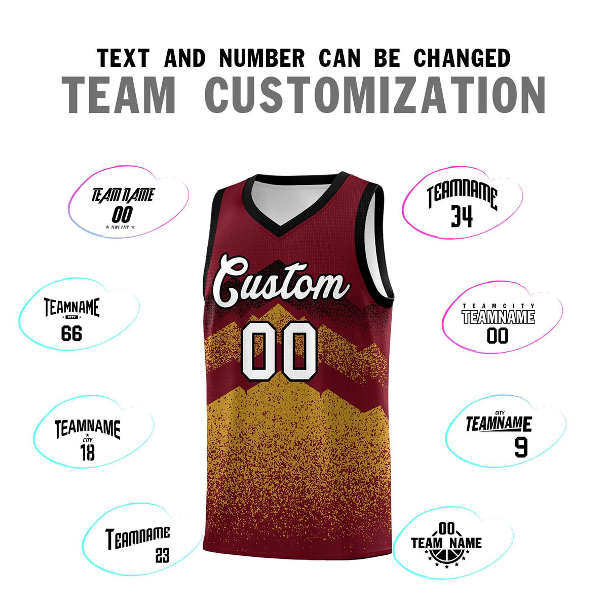 Personalized Youth Basketball Jerseys   Crimson Old Gold Gradient Mountain Design Uniforms