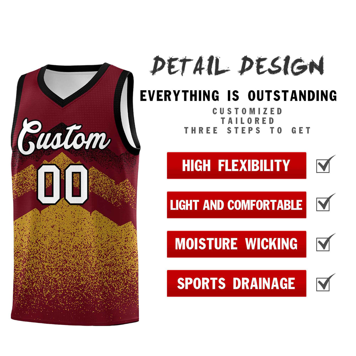 Personalized Youth Basketball Jerseys   Crimson Old Gold Gradient Mountain Design Uniforms