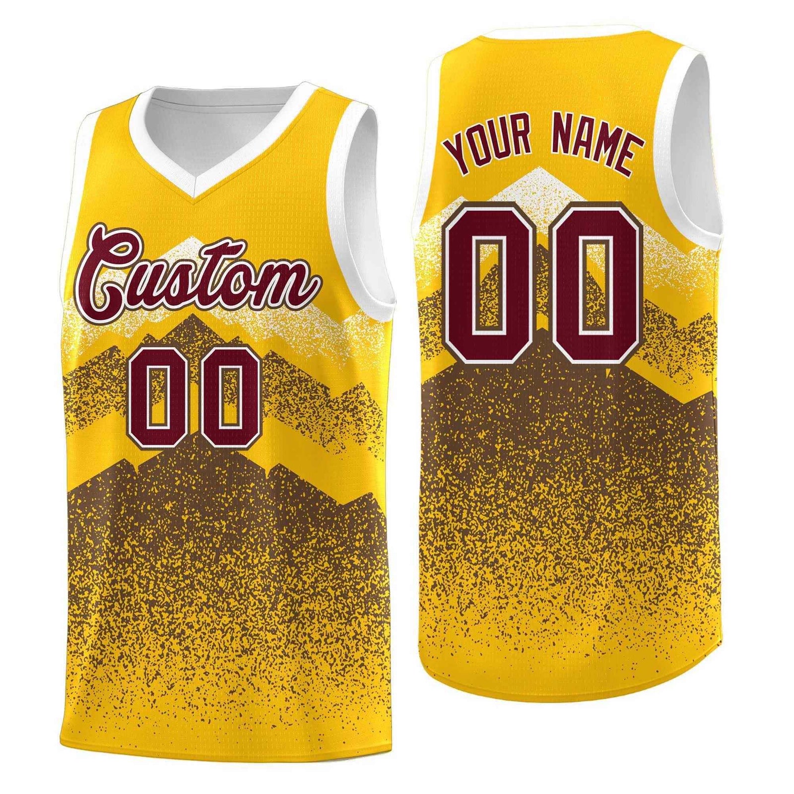 Custom Youth Basketball Jerseys Gold Coffee Gradient Mountain Design Uniforms