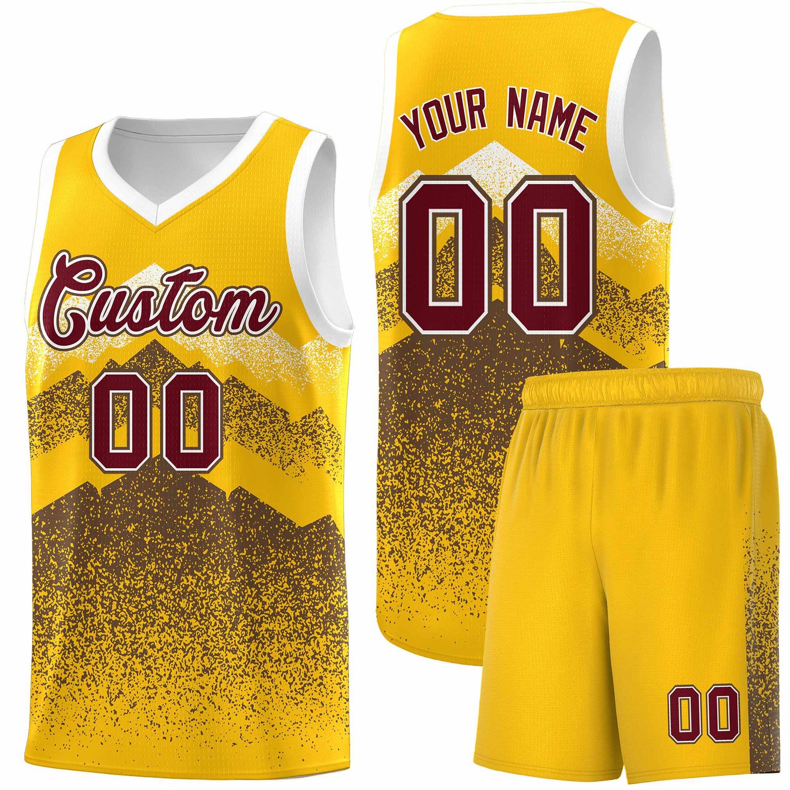 Custom Youth Basketball Jerseys Gold Coffee Gradient Mountain Design Uniforms