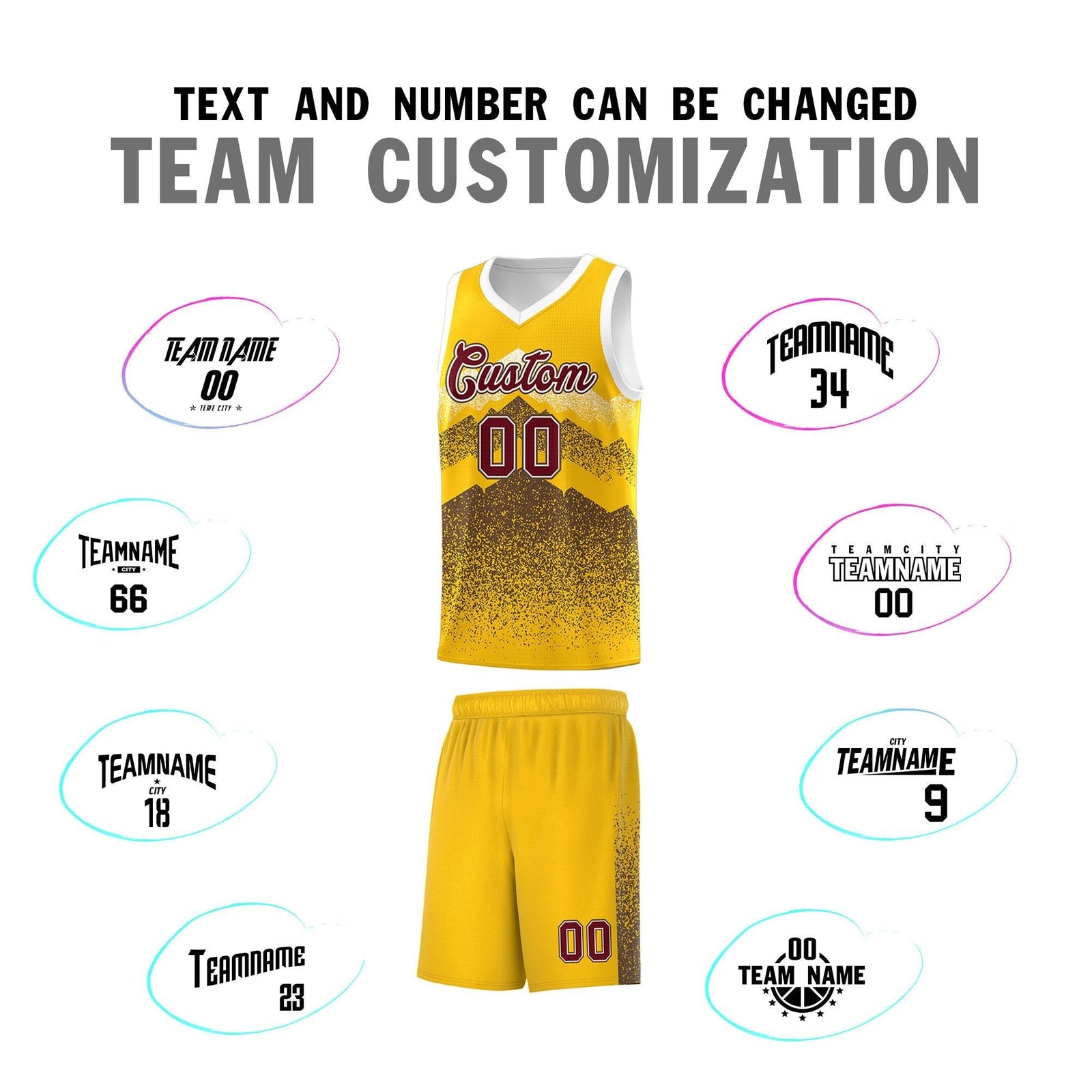 Custom Youth Basketball Jerseys Gold Coffee Gradient Mountain Design Uniforms