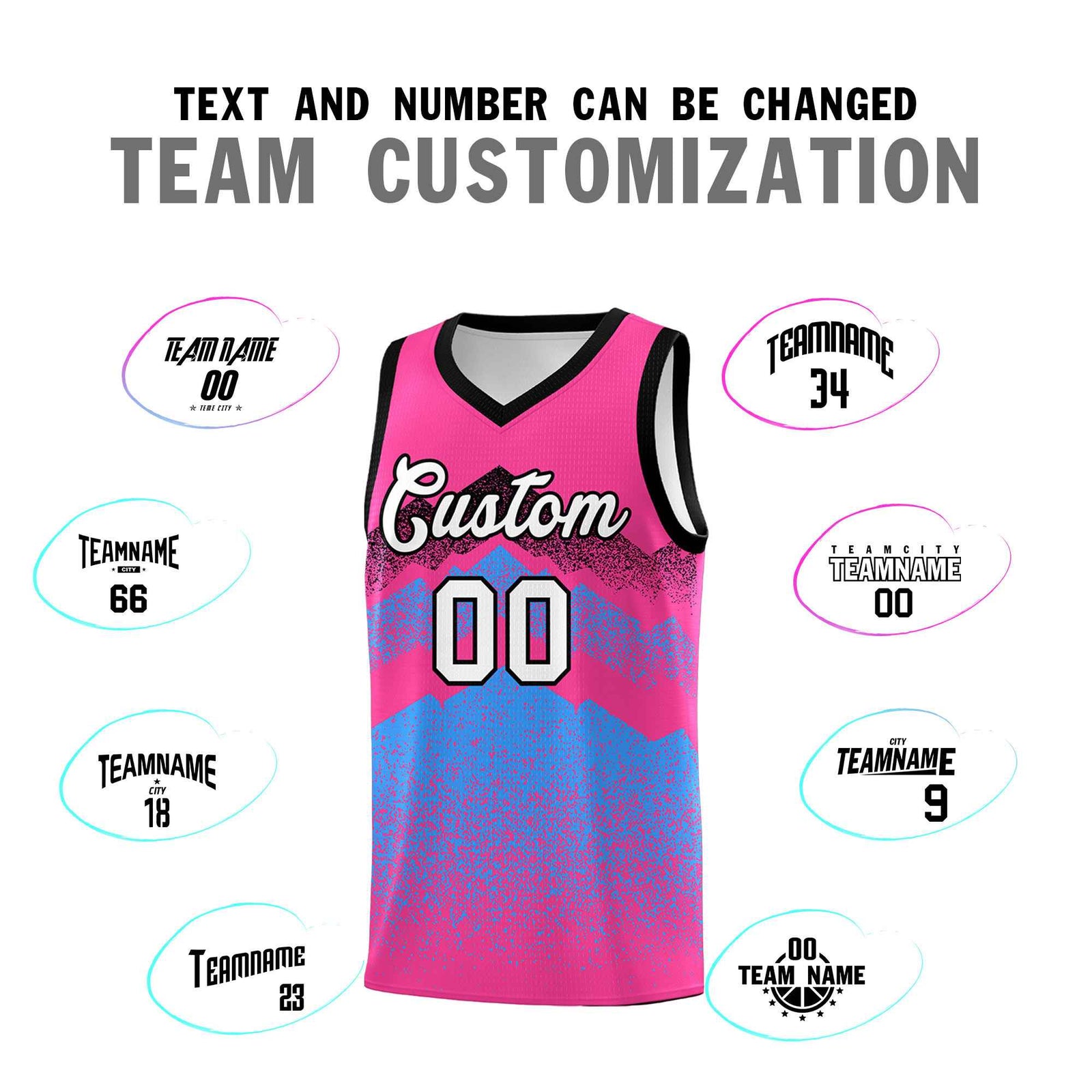 Personalized Youth Basketball Jerseys   Pink Powder Blue Gradient Mountain Design Uniforms