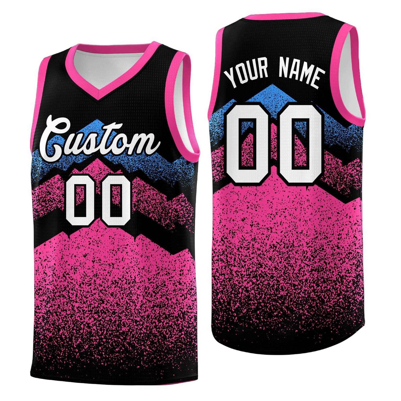 Personalized Youth Basketball Jerseys   Black Pink Gradient Mountain Design Uniforms