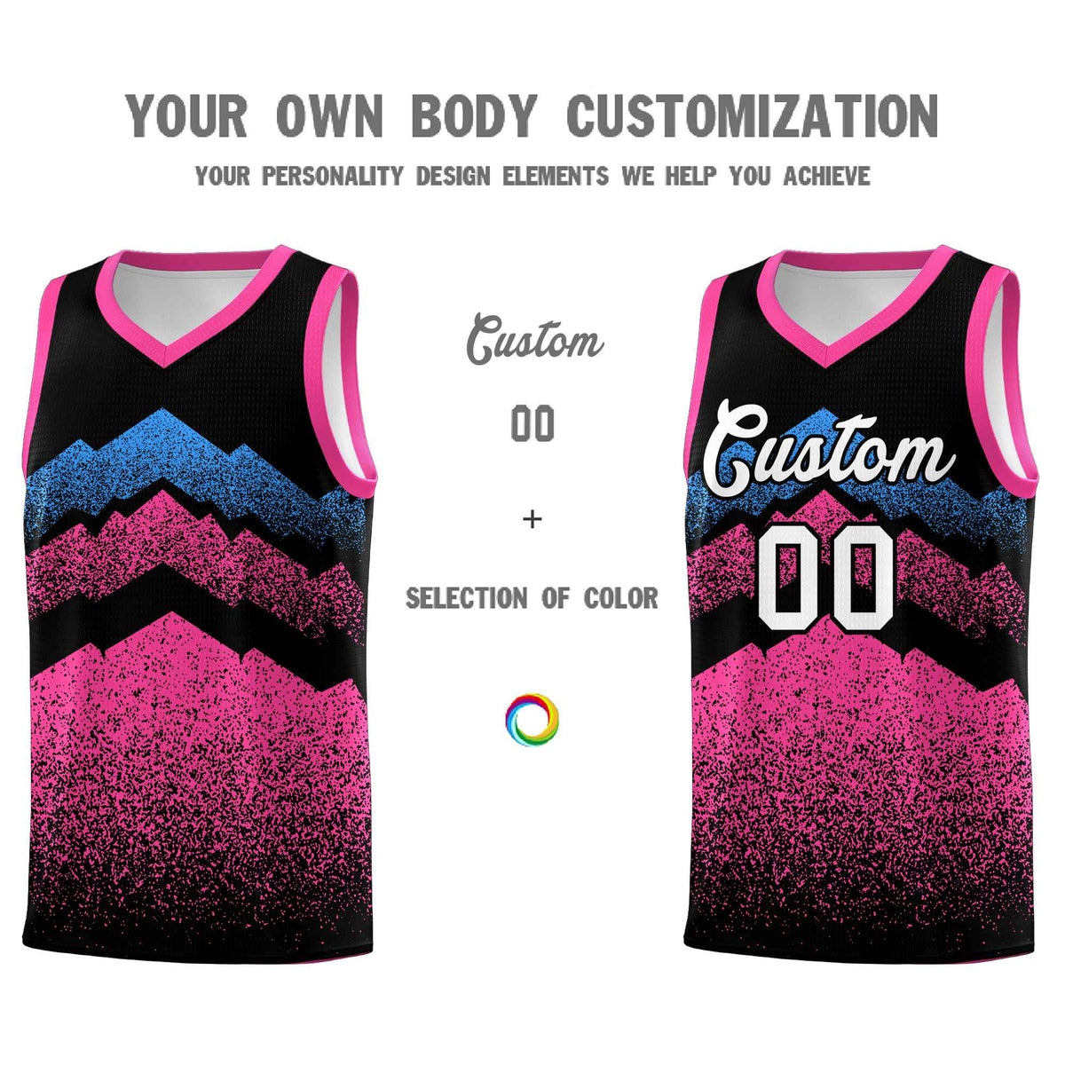 Personalized Youth Basketball Jerseys   Black Pink Gradient Mountain Design Uniforms