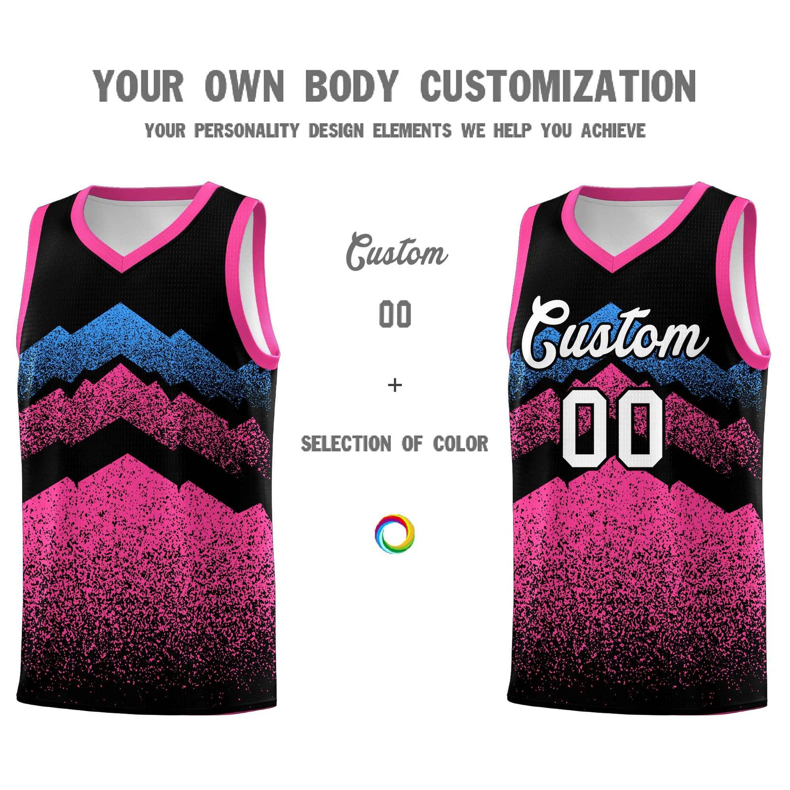 Personalized Youth Basketball Jerseys   Black Pink Gradient Mountain Design Uniforms