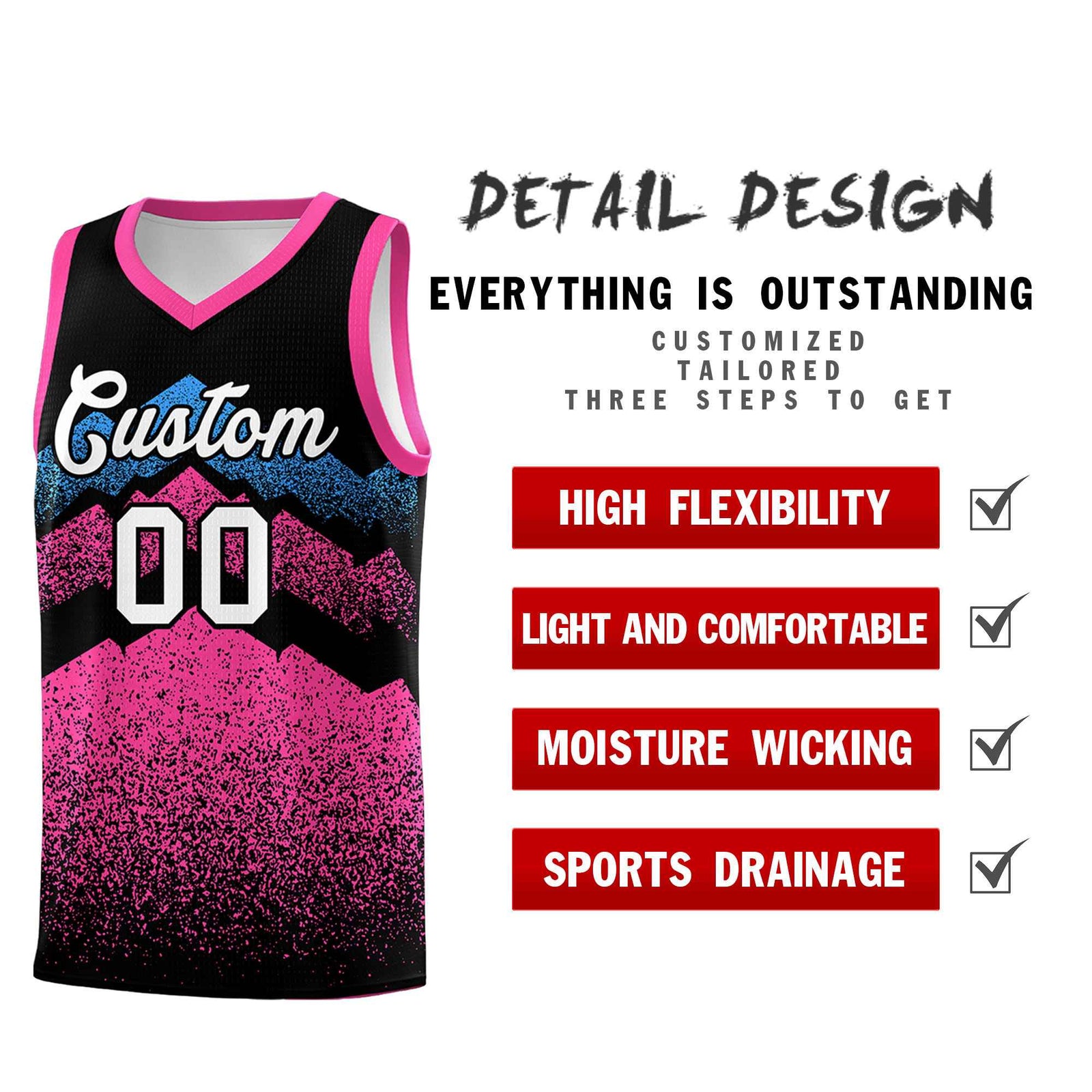 Personalized Youth Basketball Jerseys   Black Pink Gradient Mountain Design Uniforms