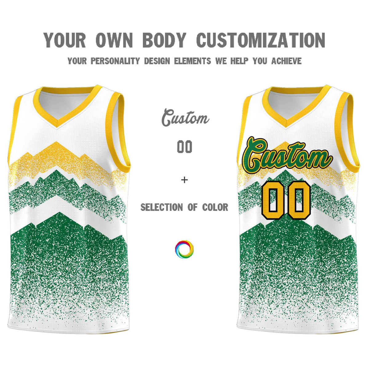 Personalized Youth Basketball Jerseys   White Kelly Green Gradient Mountain Design Uniforms