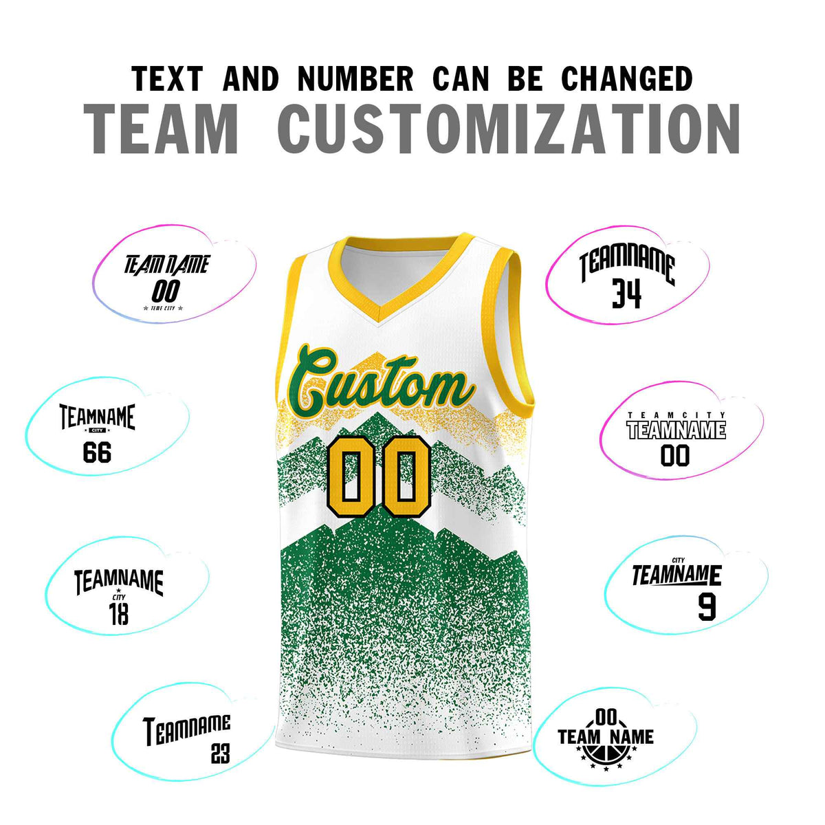Personalized Youth Basketball Jerseys   White Kelly Green Gradient Mountain Design Uniforms