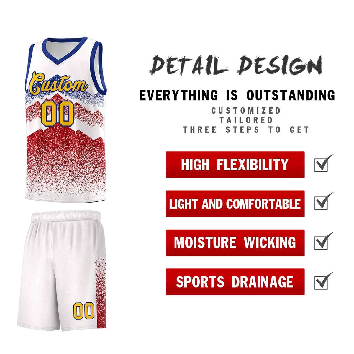 Custom Youth Basketball Jerseys White Red Gradient Mountain Design Uniforms