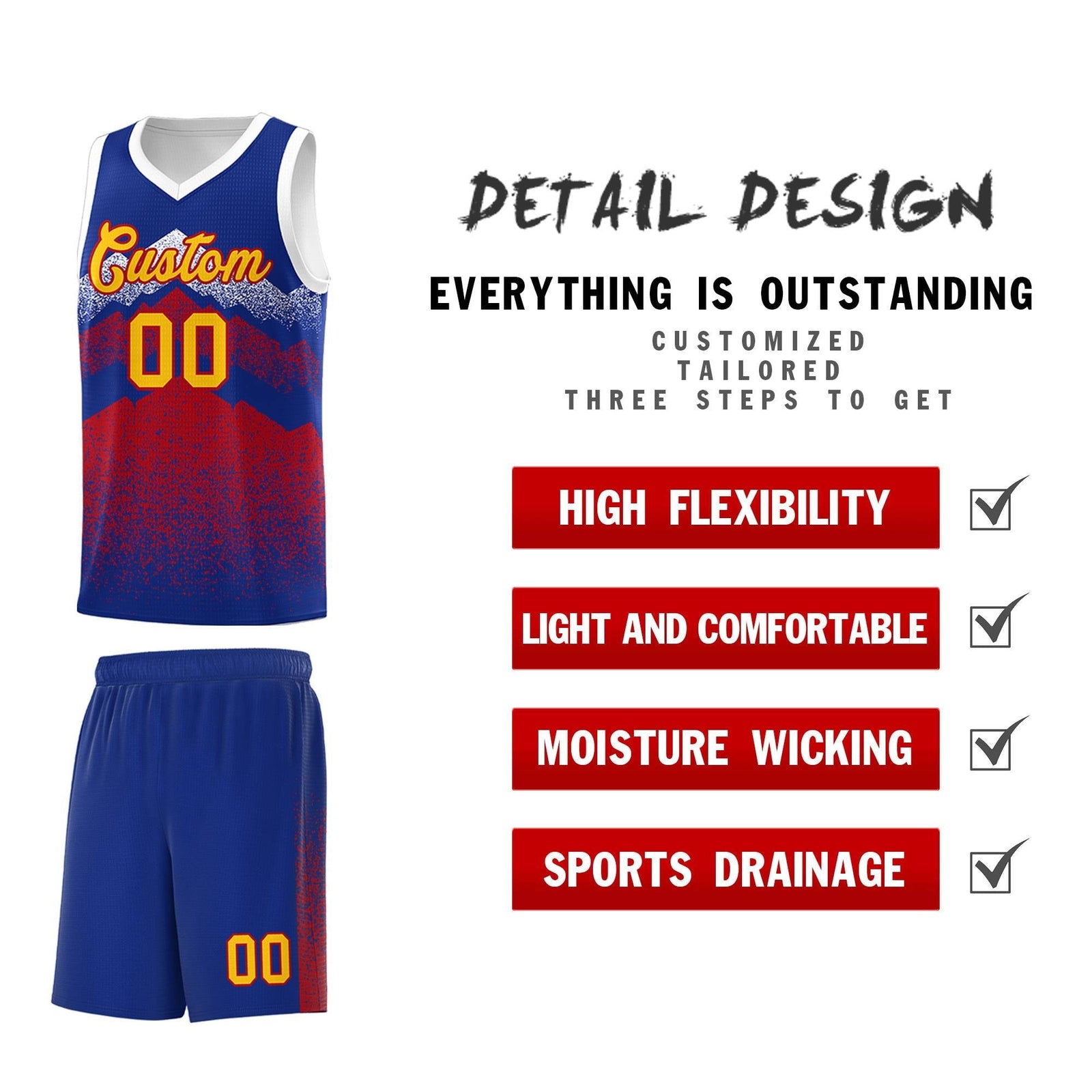 Personalized Youth Basketball Jerseys   Royal Red Gradient Mountain Design Uniforms