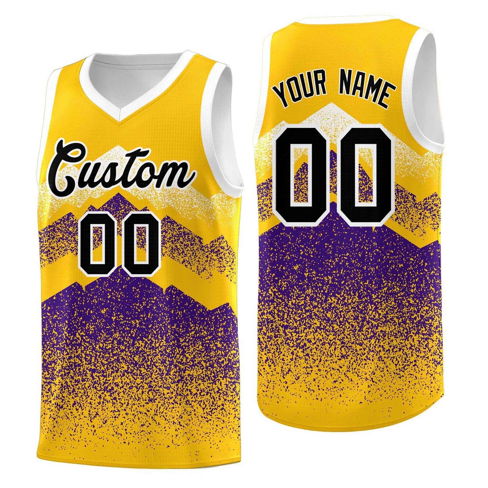 Custom Youth Basketball Jerseys Gold Purple Gradient Mountain Design Uniforms