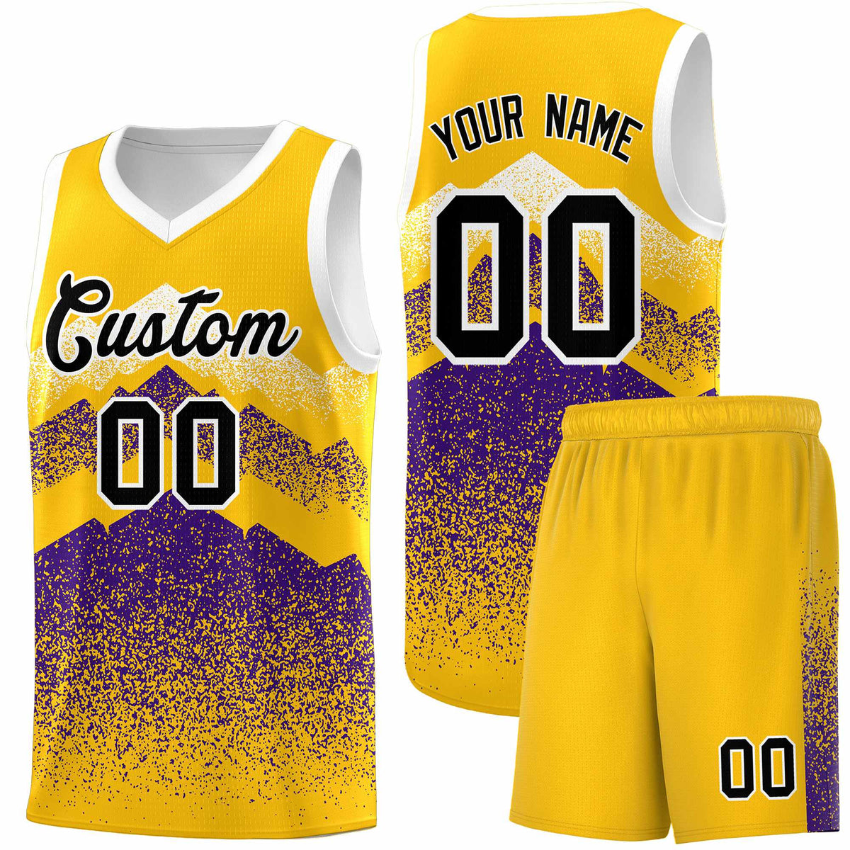 Custom Youth Basketball Jerseys Gold Purple Gradient Mountain Design Uniforms
