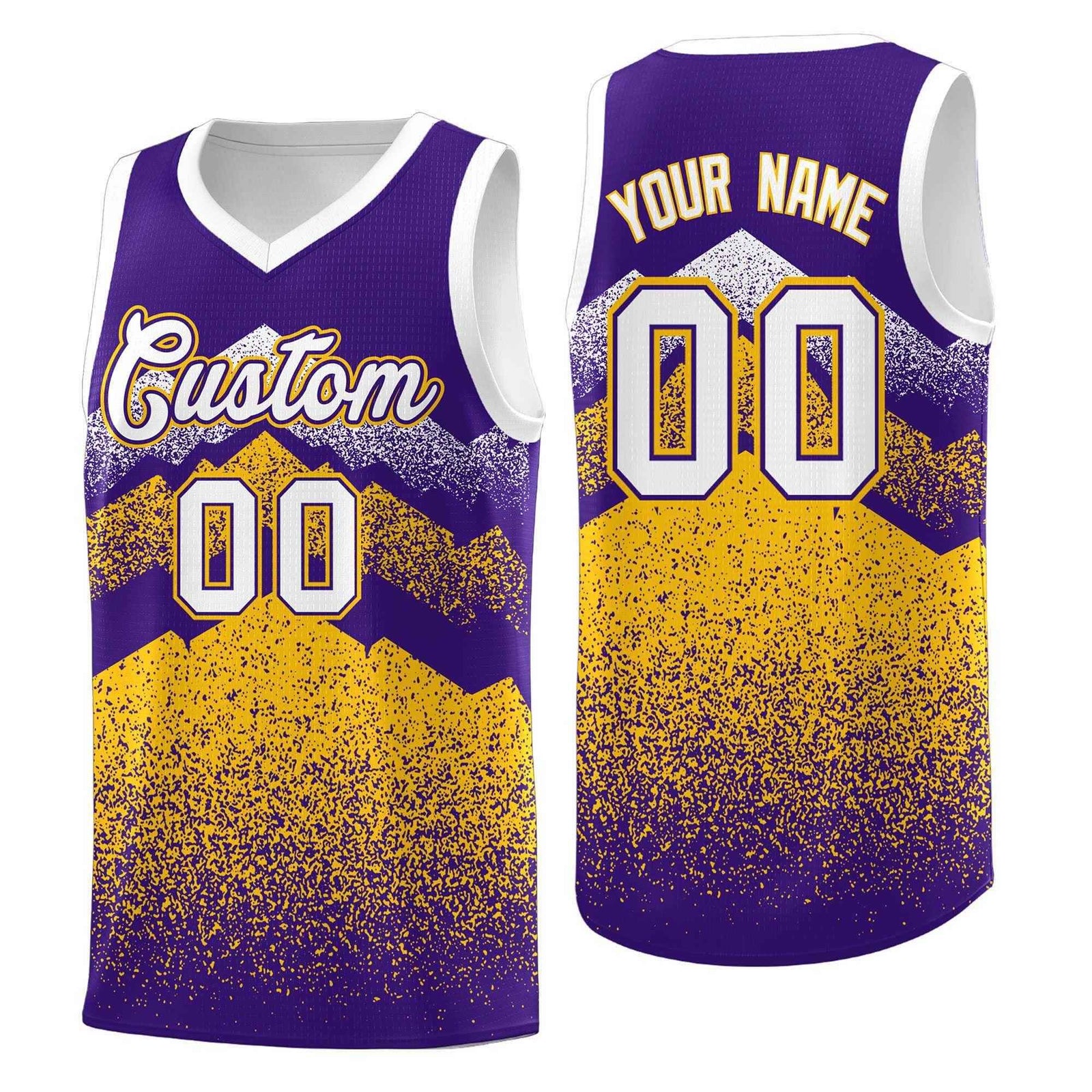 Personalized Youth Basketball Jerseys   Purple Gold Gradient Mountain Design Uniforms