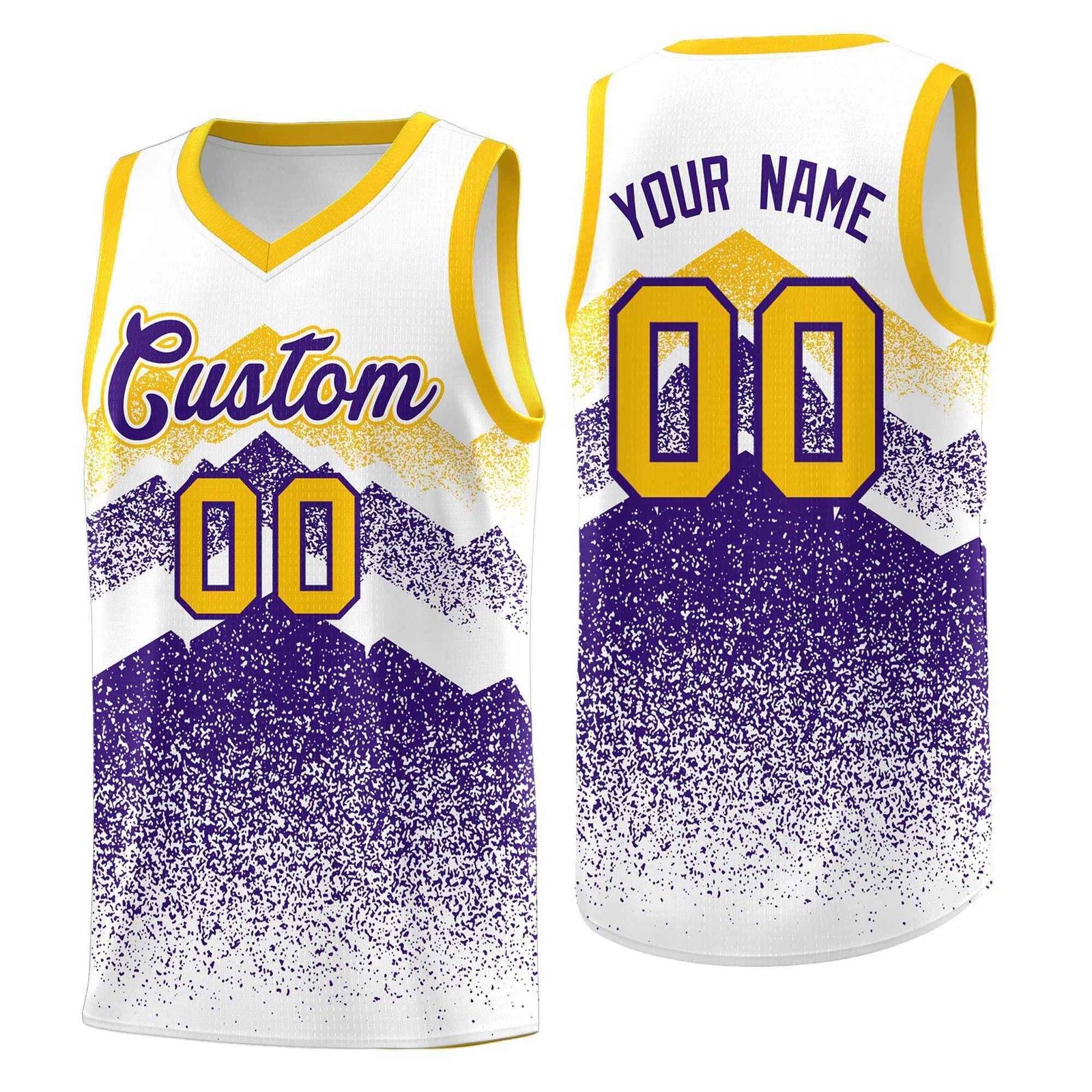 Custom Youth Basketball Jerseys White Purple Gradient Mountain Design Uniforms