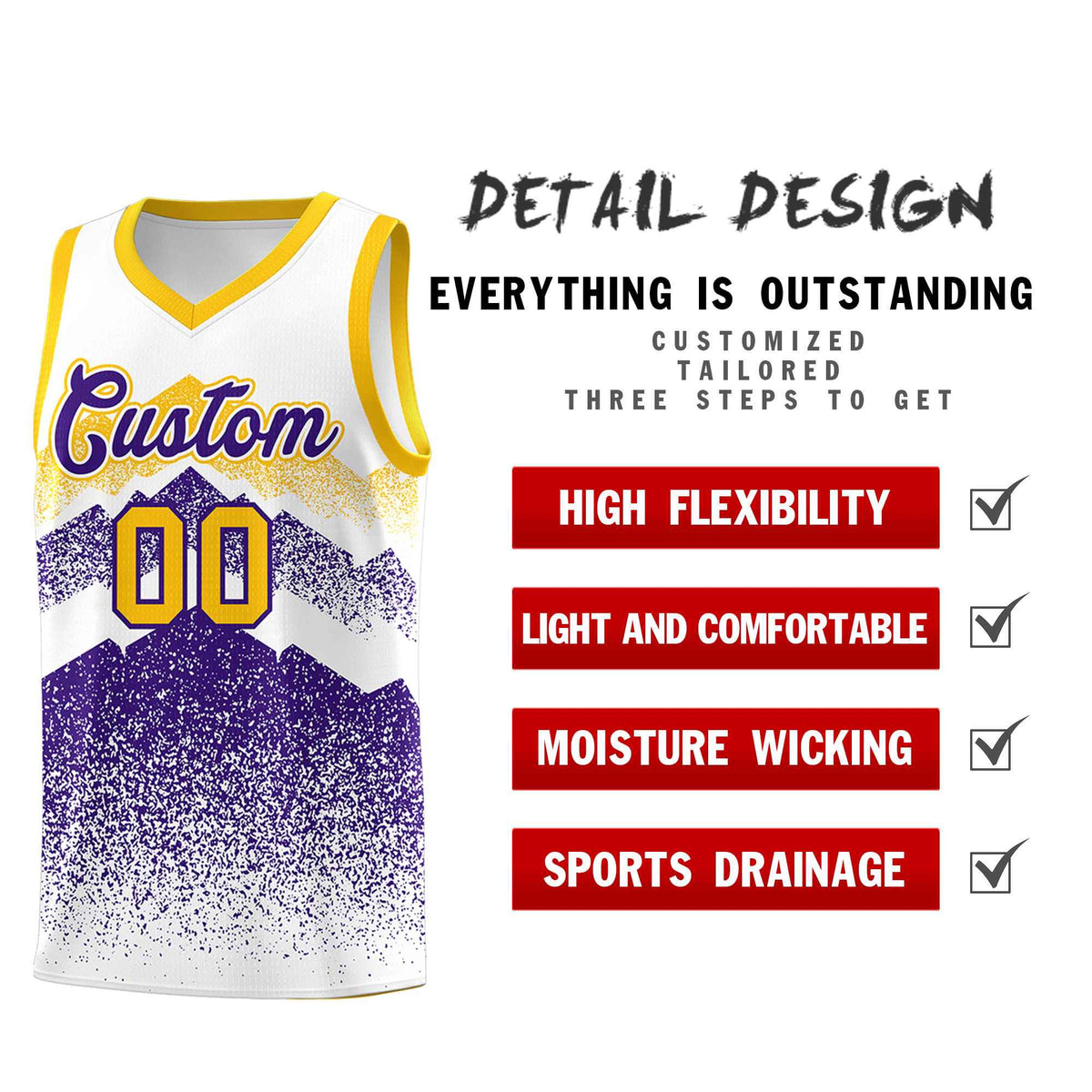 Custom Youth Basketball Jerseys White Purple Gradient Mountain Design Uniforms