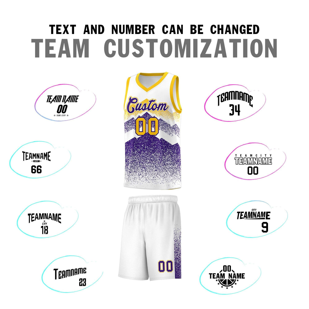 Custom Youth Basketball Jerseys White Purple Gradient Mountain Design Uniforms