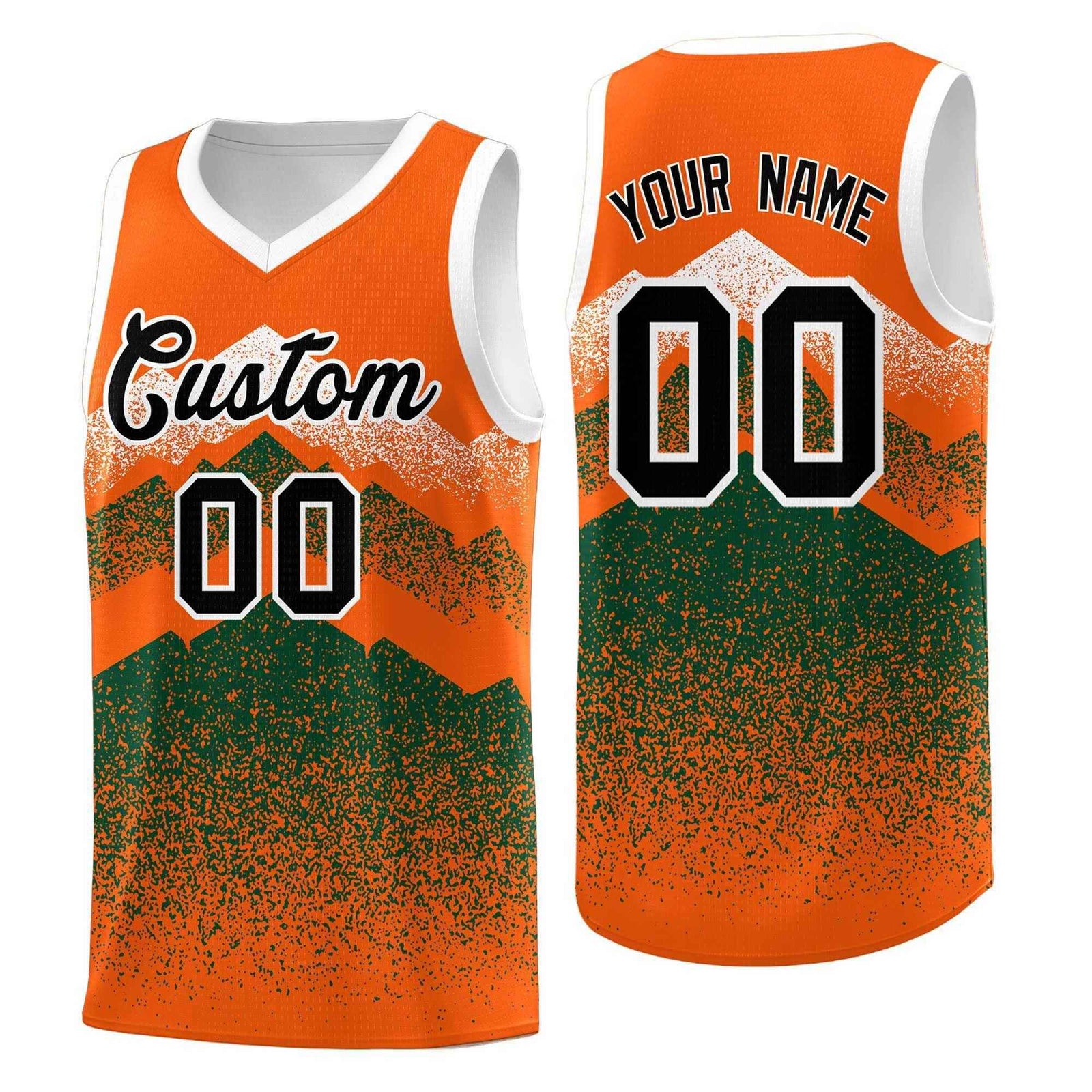 Personalized Youth Basketball Jerseys   Orange Green Gradient Mountain Design Uniforms
