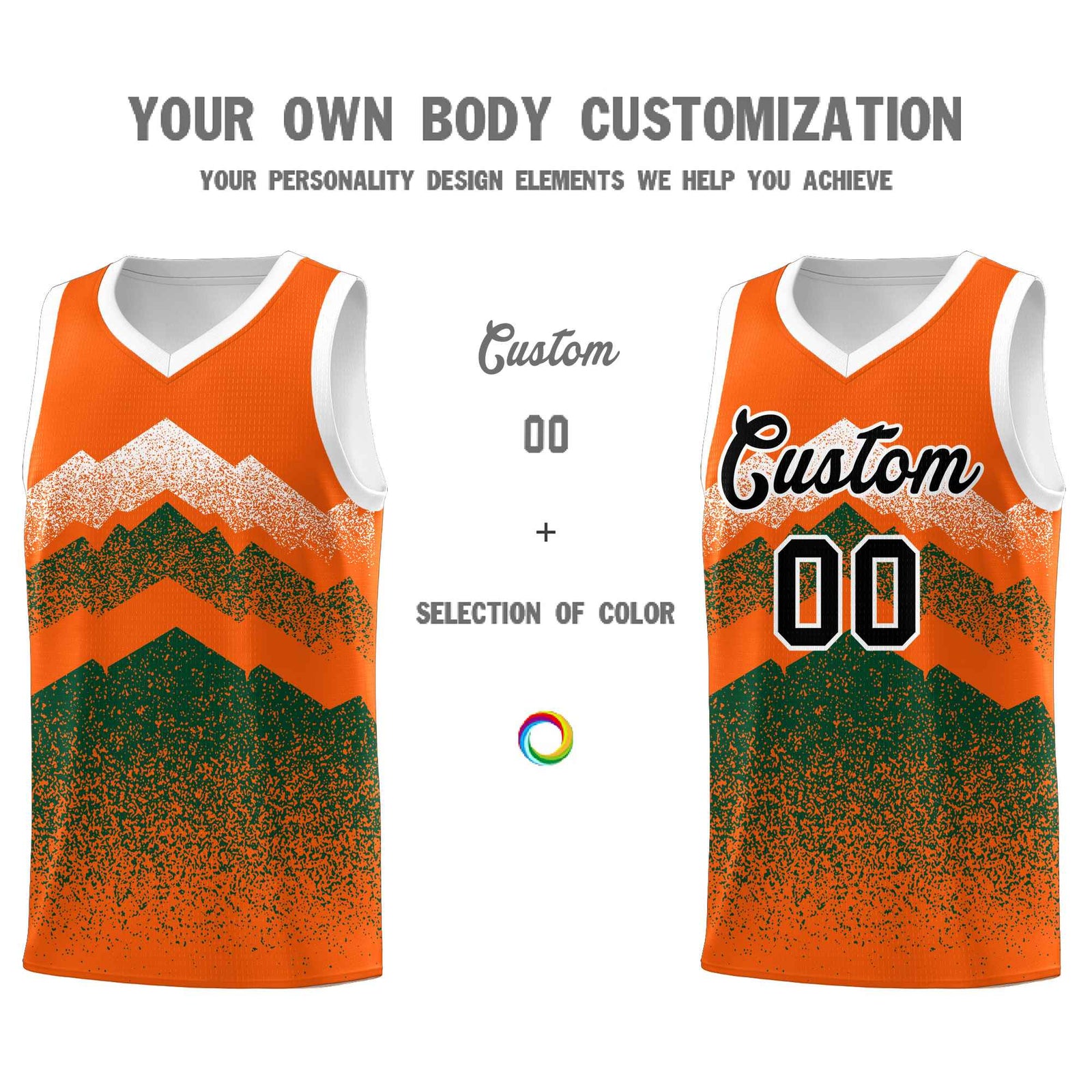 Personalized Youth Basketball Jerseys   Orange Green Gradient Mountain Design Uniforms