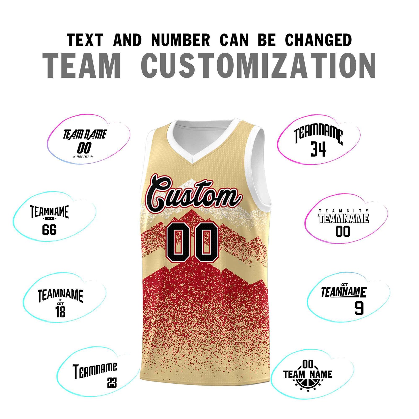 Custom Youth Basketball Jerseys Khaki Red Gradient Mountain Design Uniforms