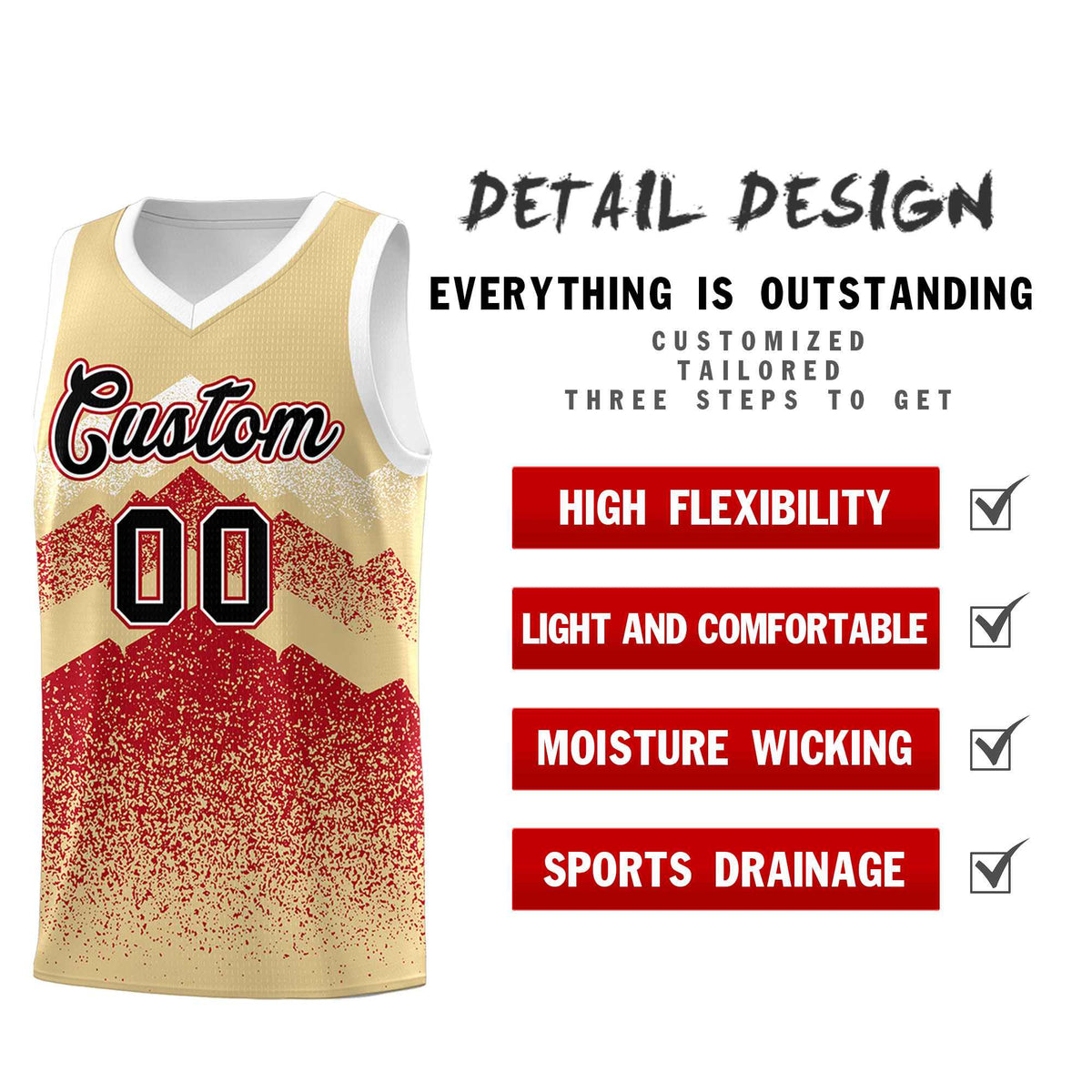 Custom Youth Basketball Jerseys Khaki Red Gradient Mountain Design Uniforms