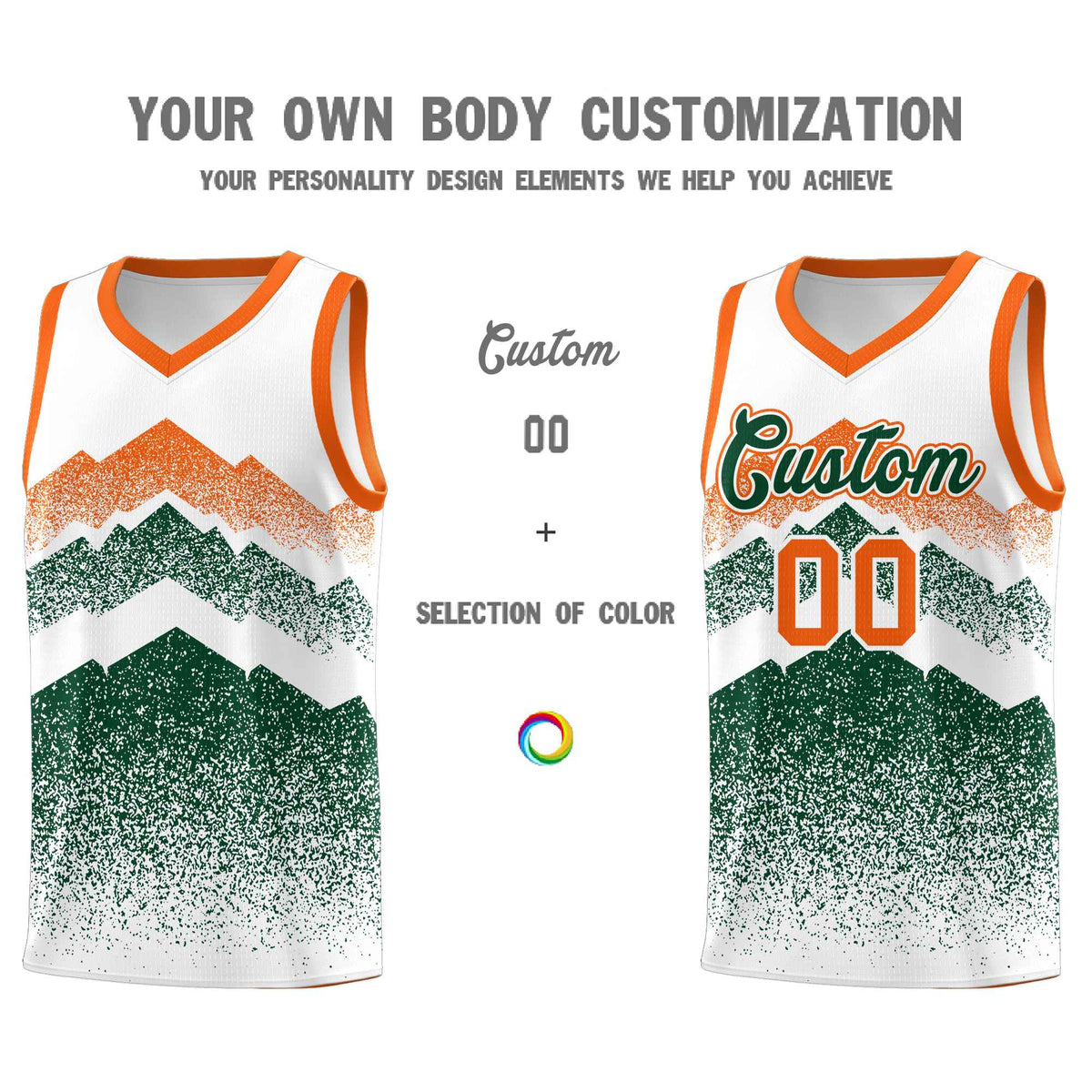 Custom Youth Basketball Jerseys White Green Gradient Mountain Design Uniforms