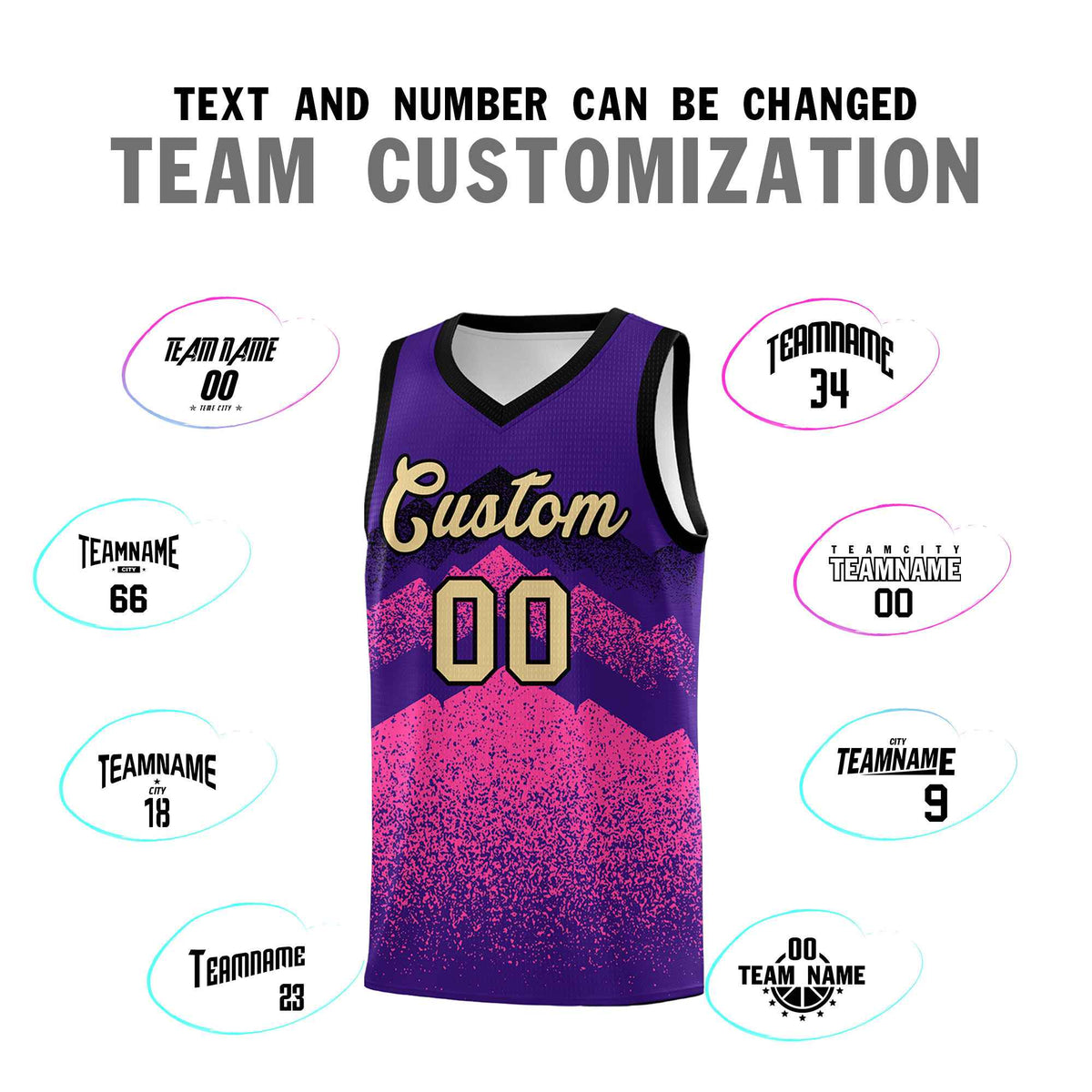 Custom Youth Basketball Jerseys Purple Pink Gradient Mountain Design Uniforms