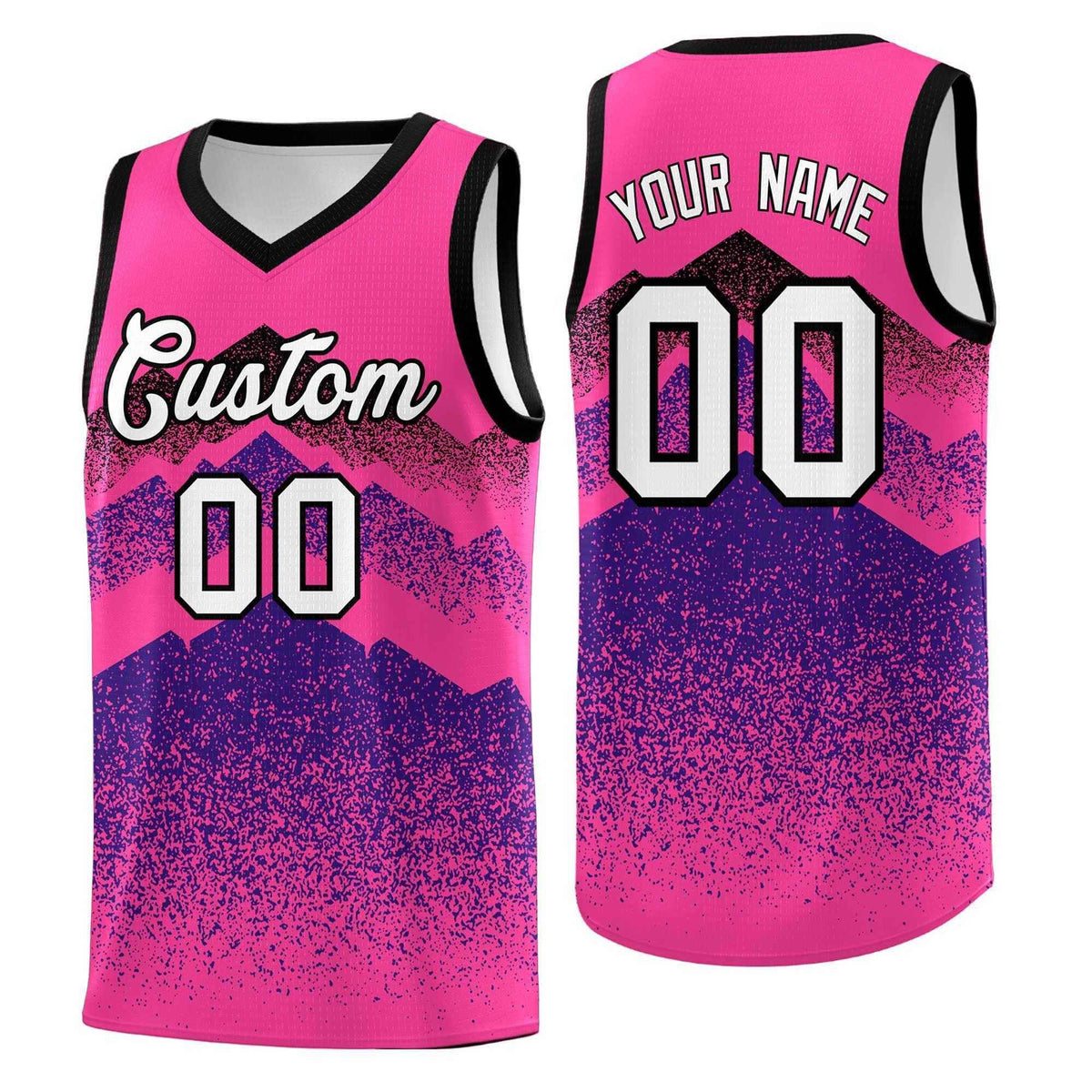 Personalized Youth Basketball Jerseys   Pink Purple Gradient Mountain Design Uniforms