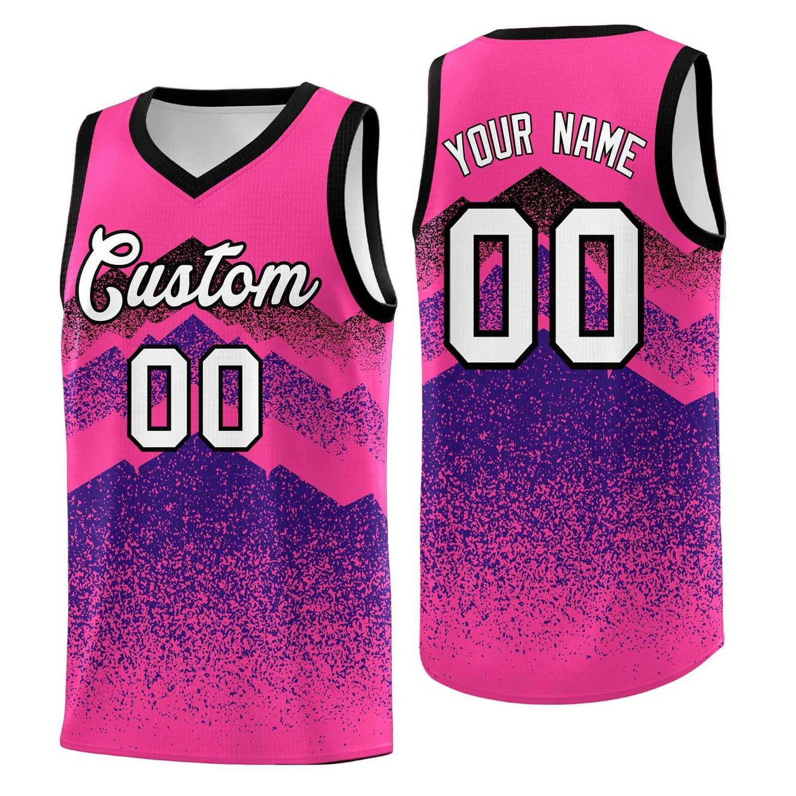 Personalized Youth Basketball Jerseys   Pink Purple Gradient Mountain Design Uniforms