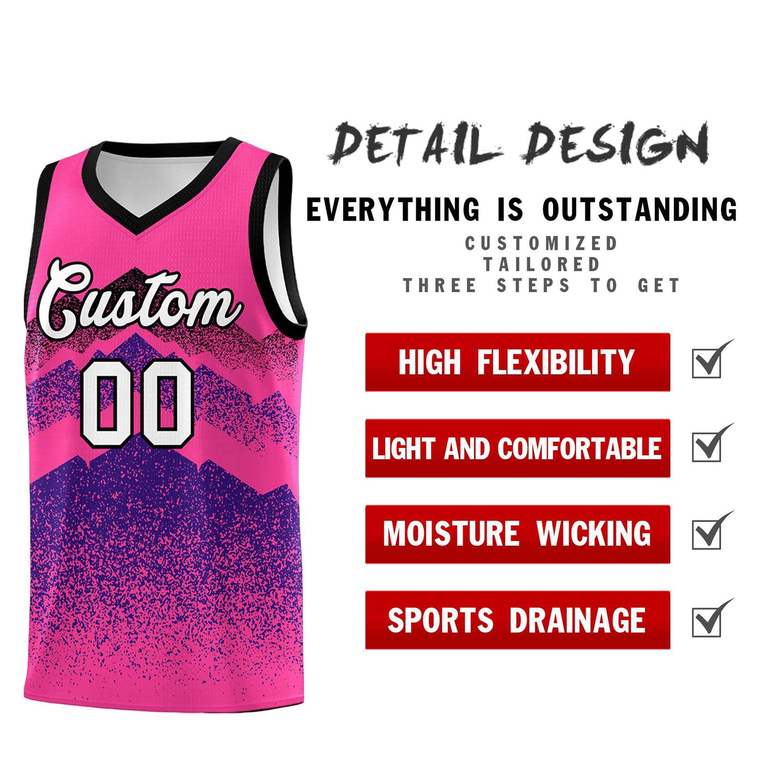 Personalized Youth Basketball Jerseys   Pink Purple Gradient Mountain Design Uniforms