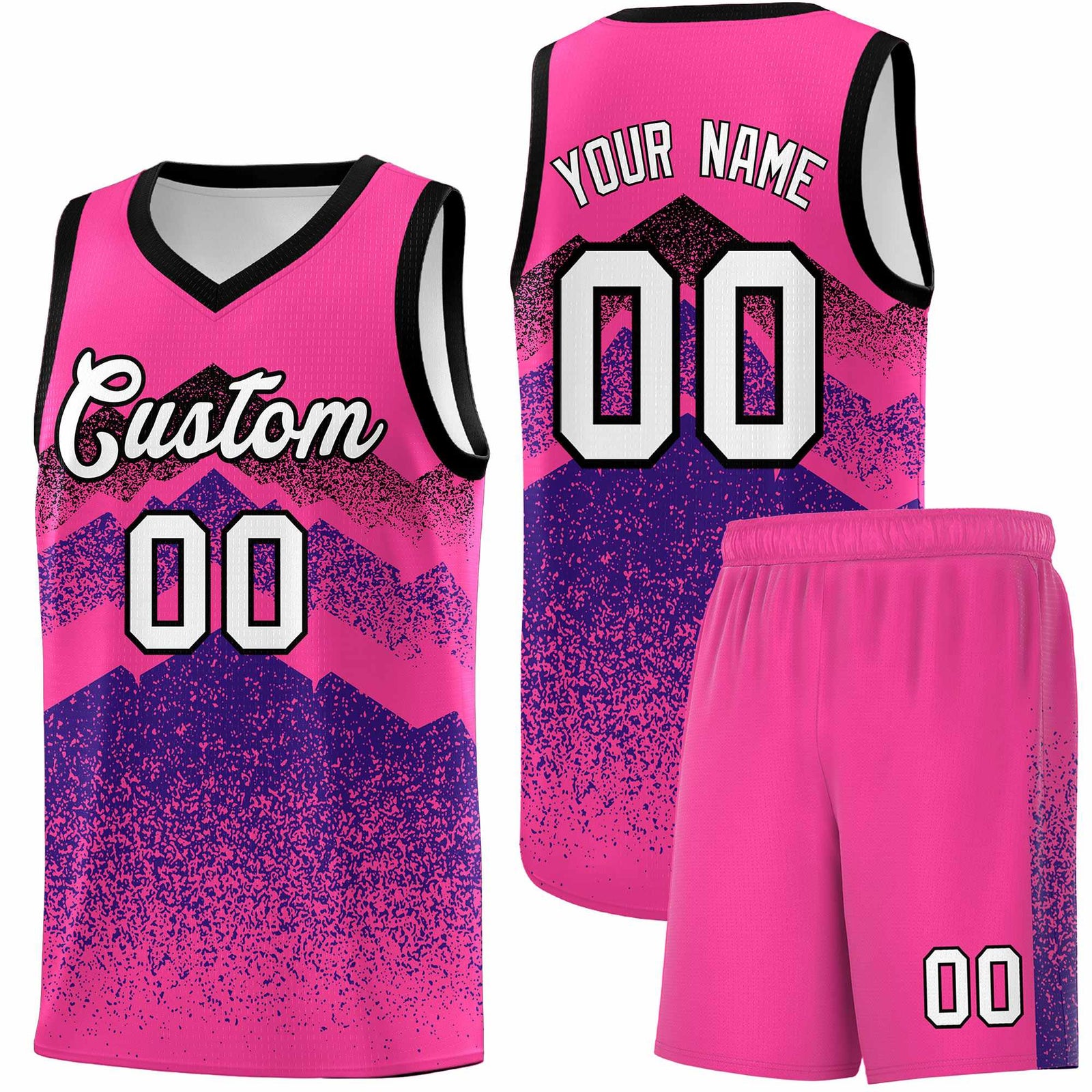 Personalized Youth Basketball Jerseys   Pink Purple Gradient Mountain Design Uniforms