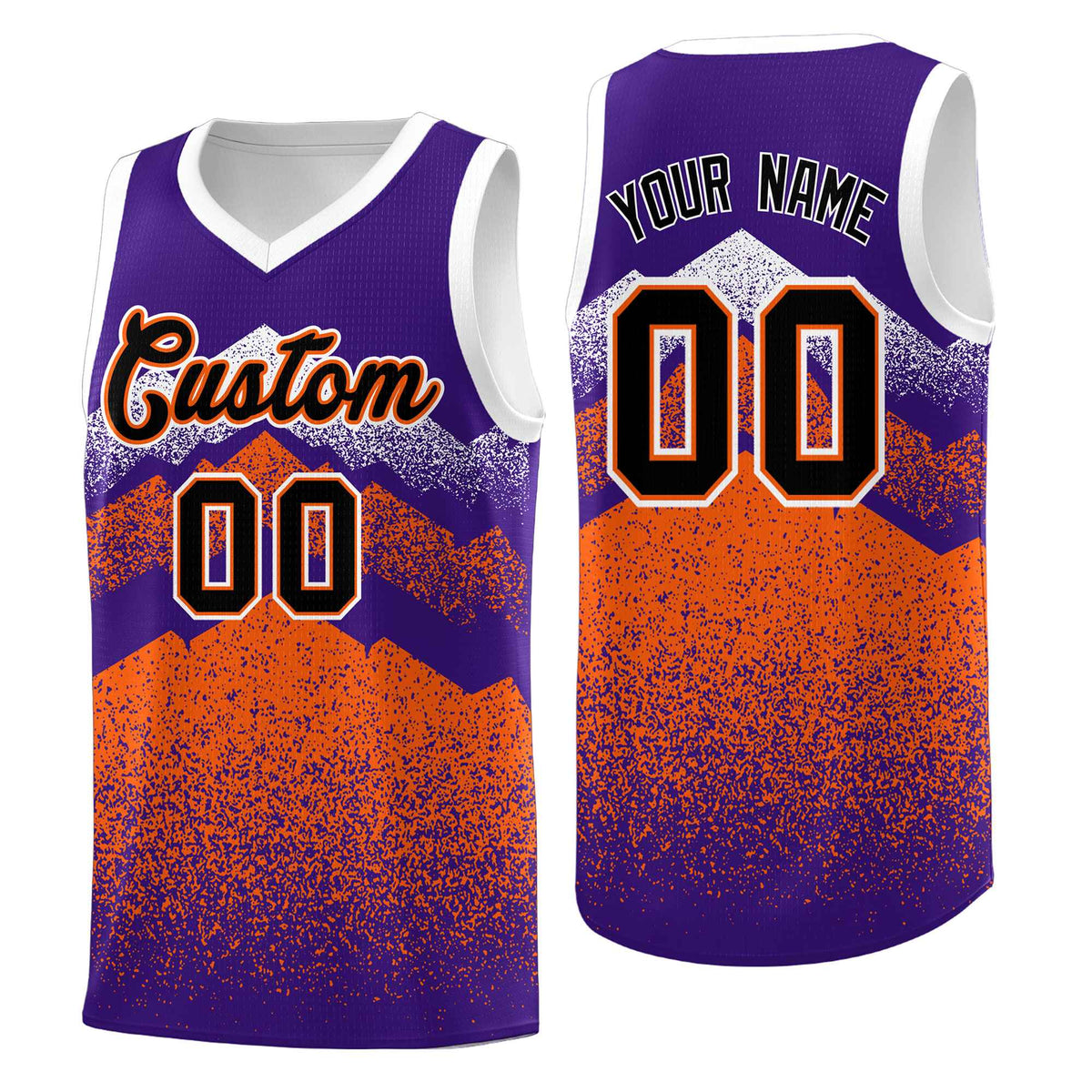Custom Youth Basketball Jerseys Purple Orange Gradient Mountain Design Uniforms