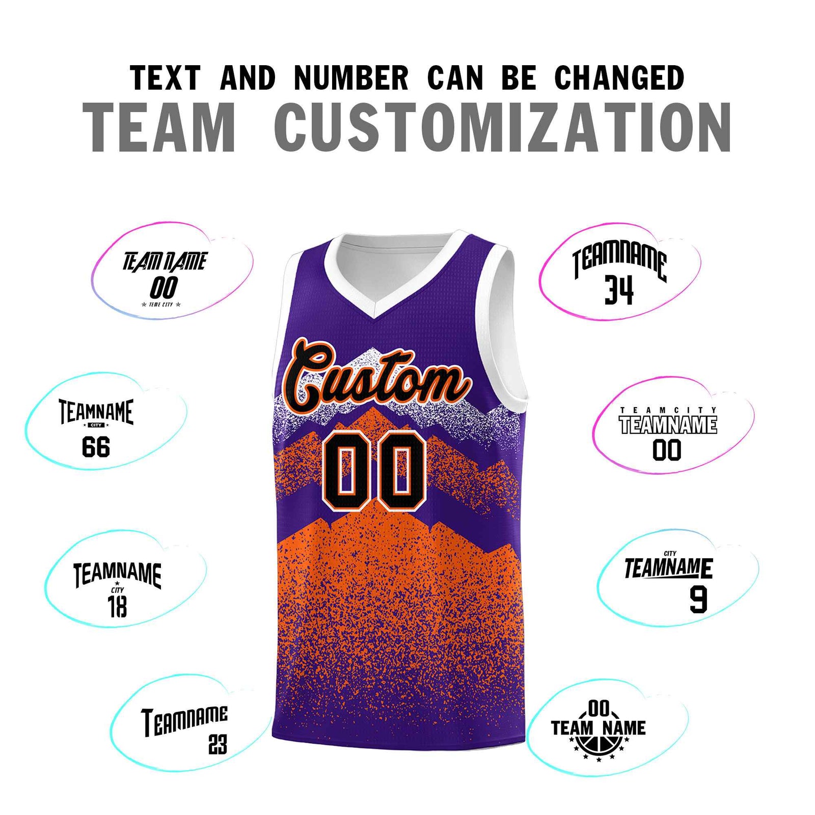 Custom Youth Basketball Jerseys Purple Orange Gradient Mountain Design Uniforms