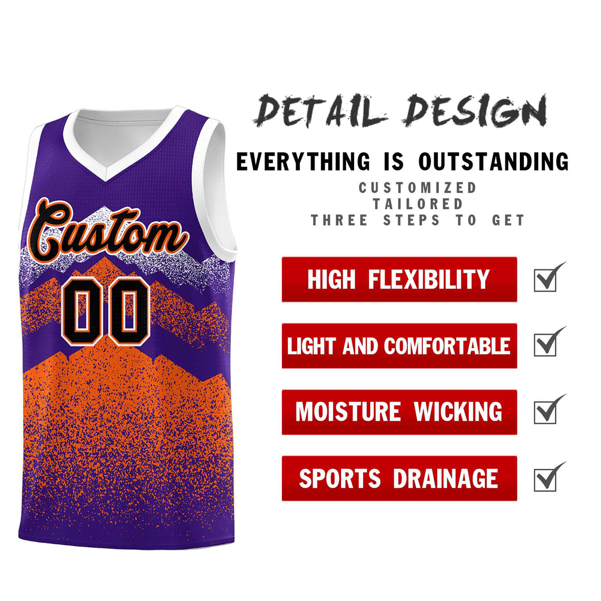 Custom Youth Basketball Jerseys Purple Orange Gradient Mountain Design Uniforms