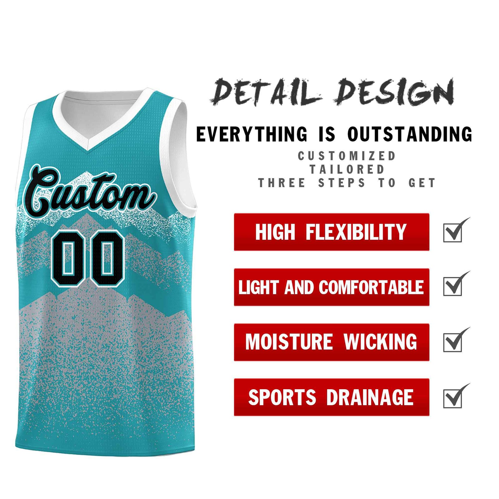 Custom Youth Basketball Jerseys Teal Silver Gradient Mountain Design Uniforms