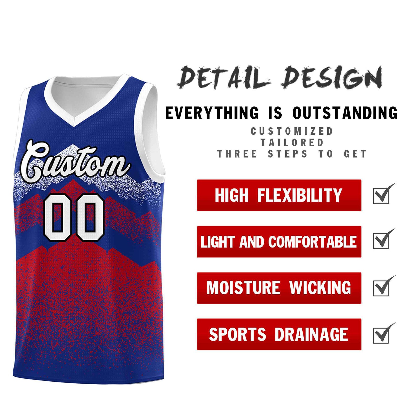 Personalized Youth Basketball Jerseys   Royal Red Gradient Mountain Design Uniforms