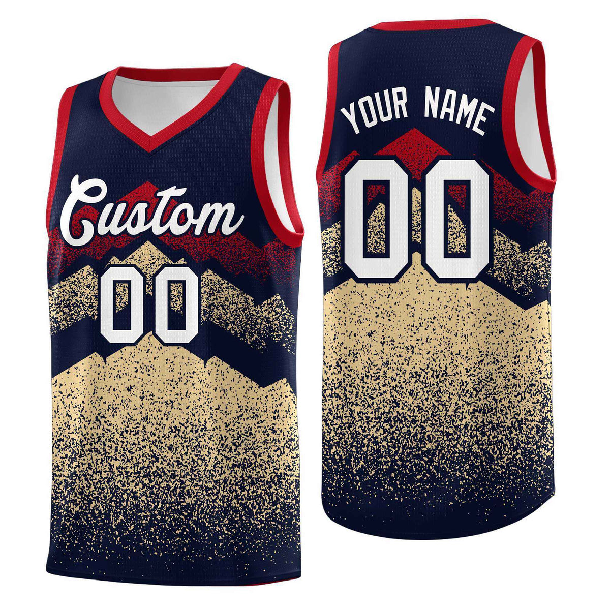 Personalized Youth Basketball Jerseys   Navy Khaki Gradient Mountain Design Uniforms